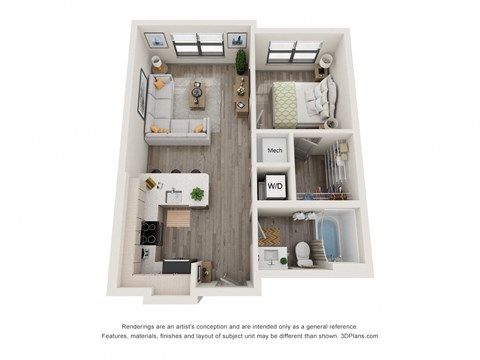 1 bed 1 bath floor plan S at Elevate Apartments, Madison, Wisconsin